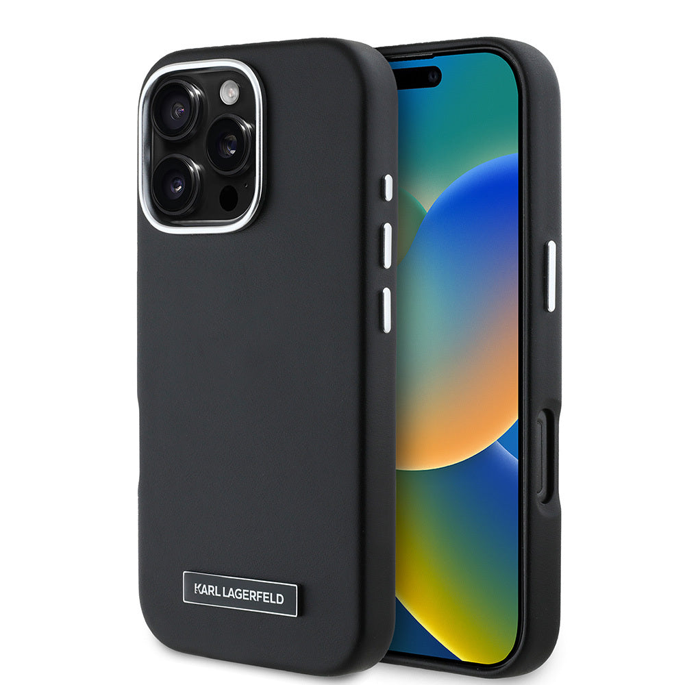 Karl Lagerfeld iPhone 16 Pro Orjinal Lisanslı Magsafe Metal Kamera ve Buton Tasarımlı Plaka Logolu PU Deri Telefon Kılıfı-1 Karl Lagerfeld iPhone 16 Pro Orjinal Lisanslı Magsafe Metal Kamera ve Buton Tasarımlı Plaka Logolu PU Deri Telefon Kılıfı-1